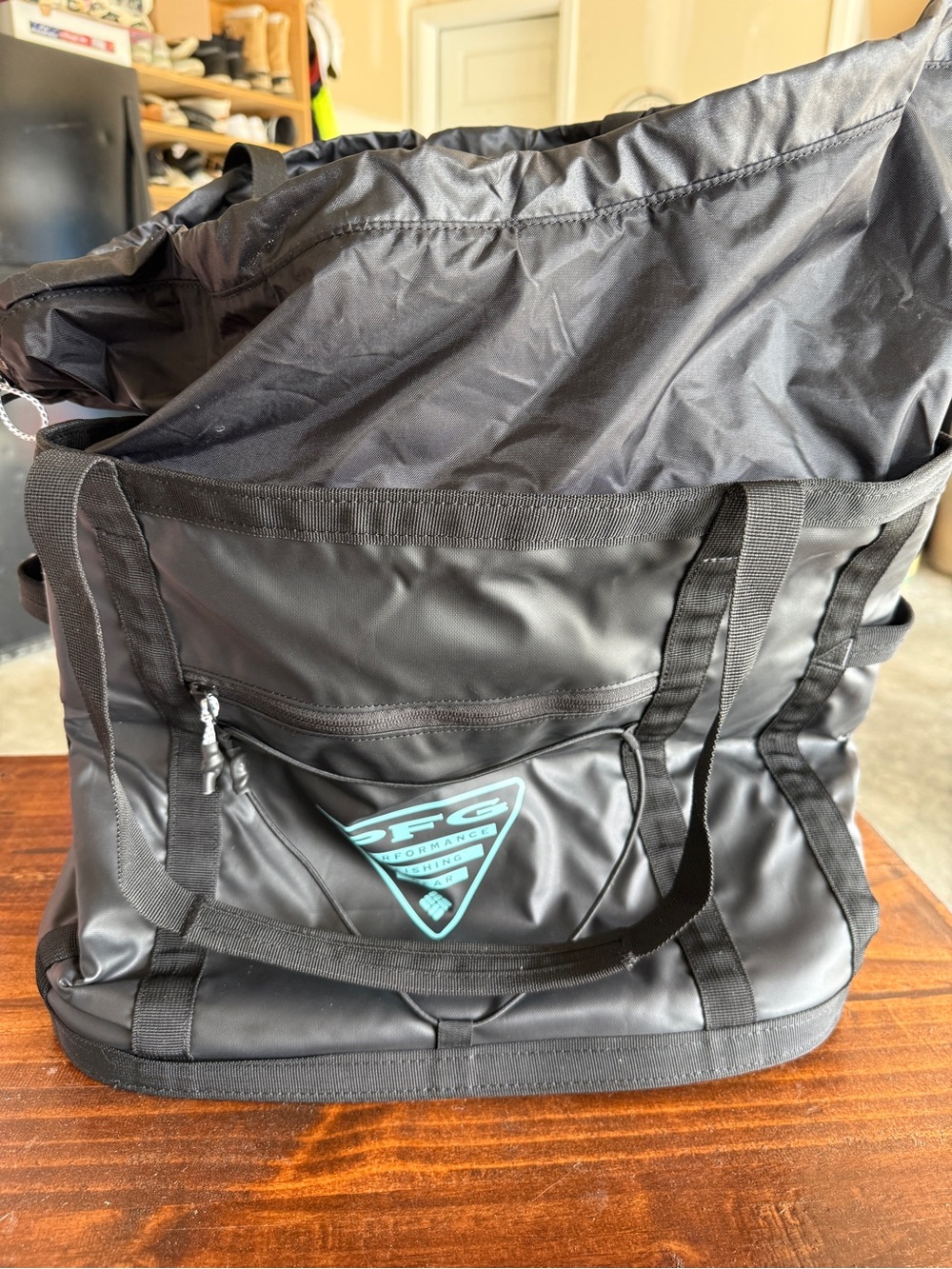Columbia Black Duffel Tote with Teal Logo